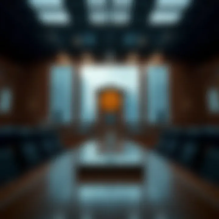 Legal Proceedings of Celsius Bankruptcy A courtroom symbolizing legal proceedings related to the bankruptcy of Celsius