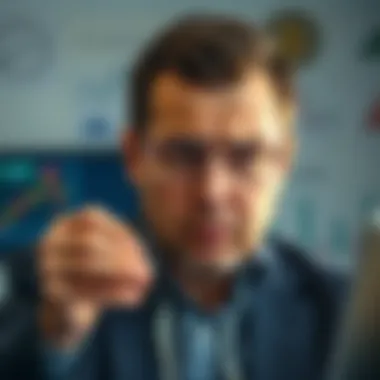 Investor Concerns Post-Celsius Bankruptcy An investor analyzing cryptocurrency trends with a worried expression