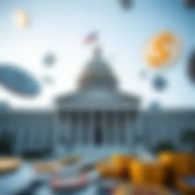 U.S. Treasury and Digital Currencies Illustration of U.S. Treasury building with digital currency symbols