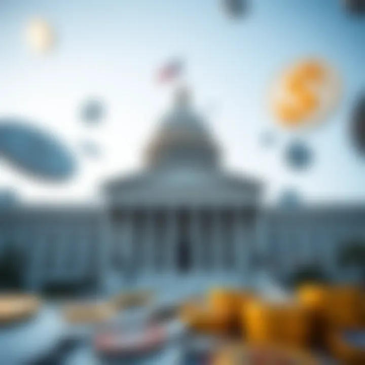 U.S. Treasury and Digital Currencies Illustration of U.S. Treasury building with digital currency symbols